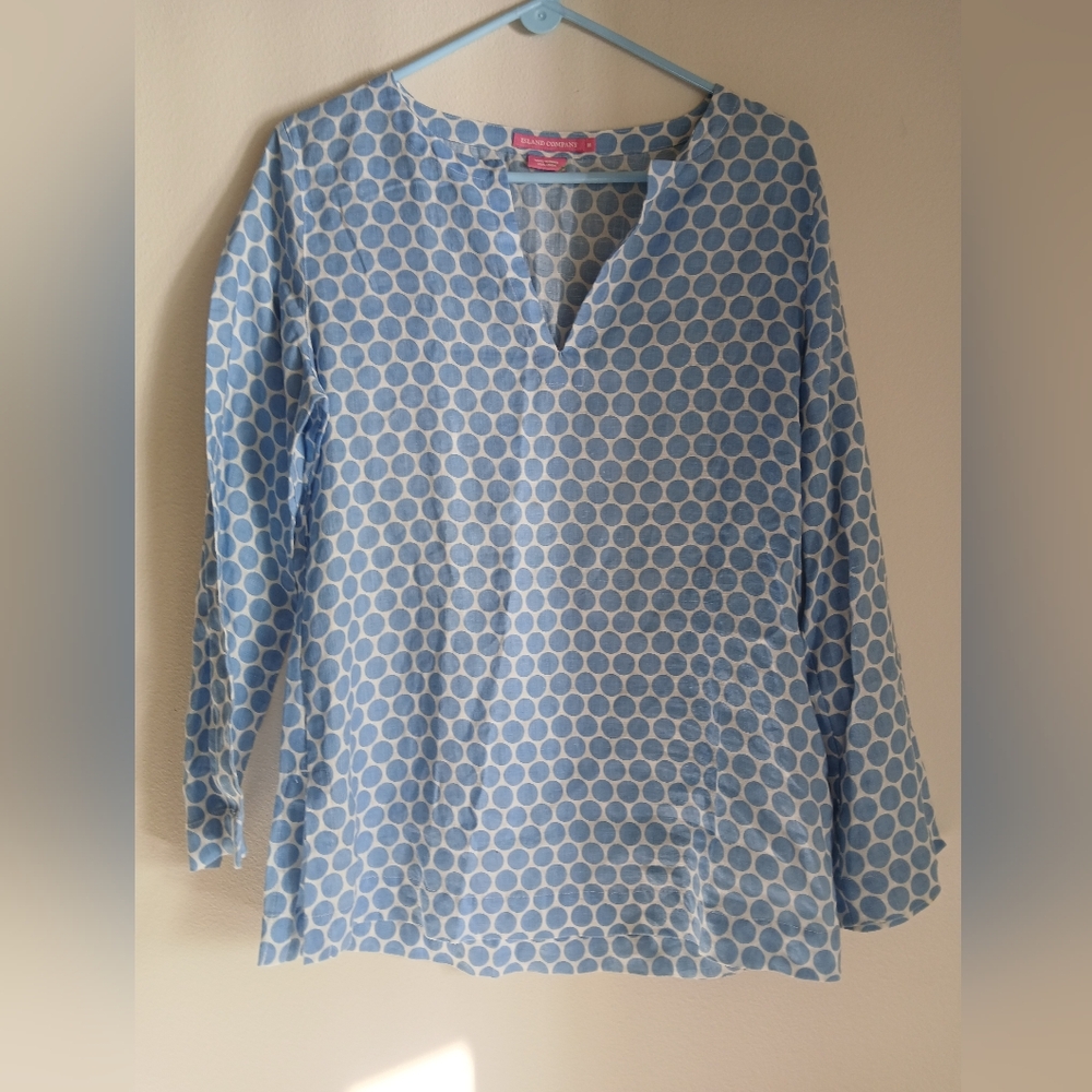 Island Company Polka Dot Linen Top Size Medium